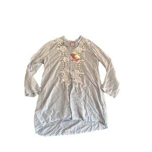 Johnny Was button-down blouse with intricate lace floral detailing xl nwt Blue